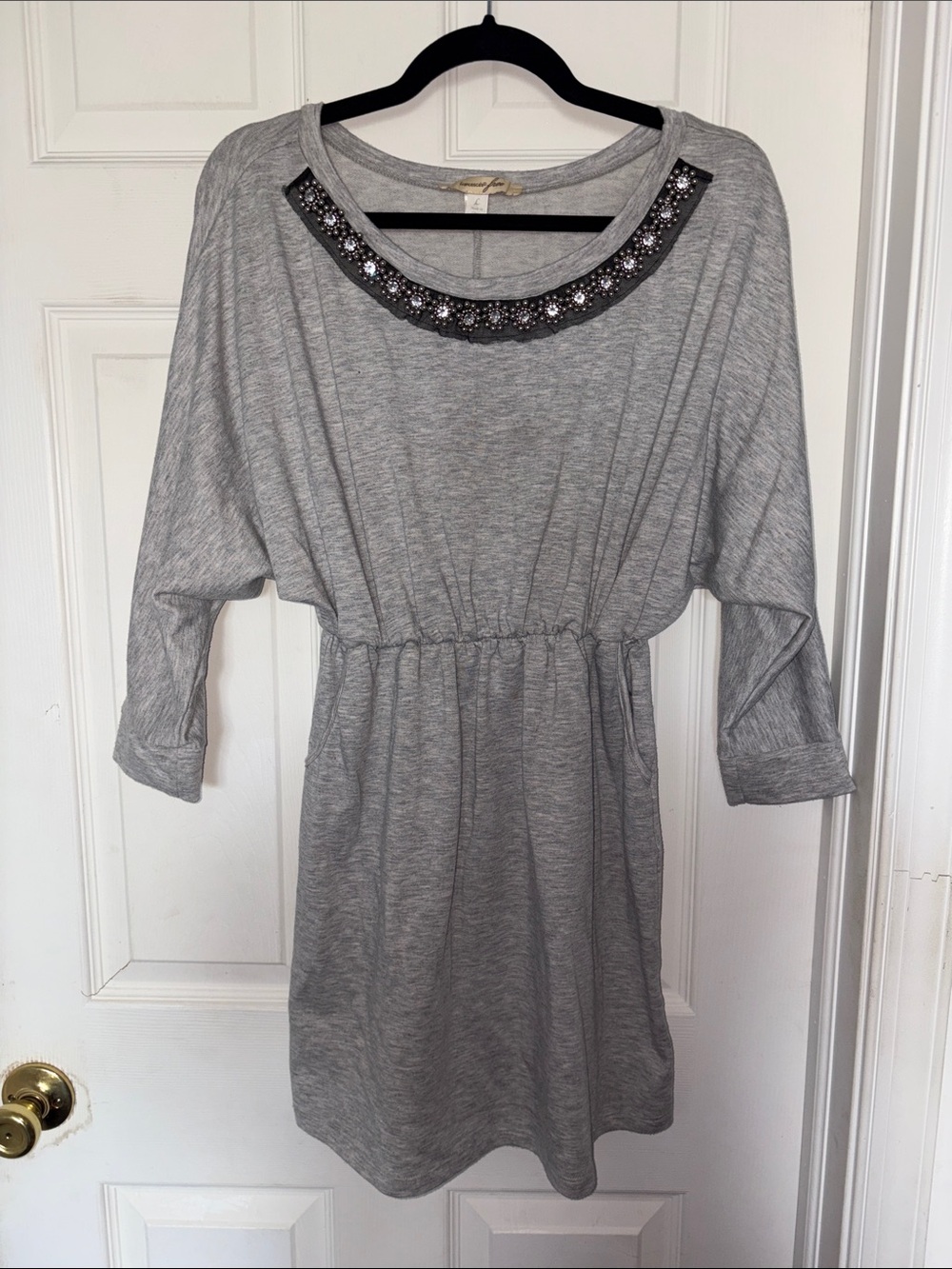 Francesca’s Free Beaded Sweater Dress Gray Size L